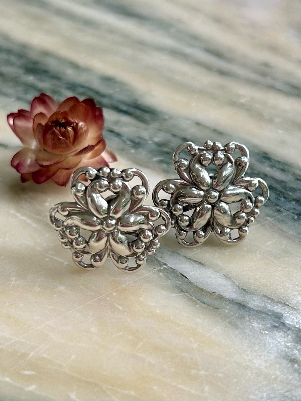 Vintage Danecraft Art Nouveau Sterling Silver Earrings